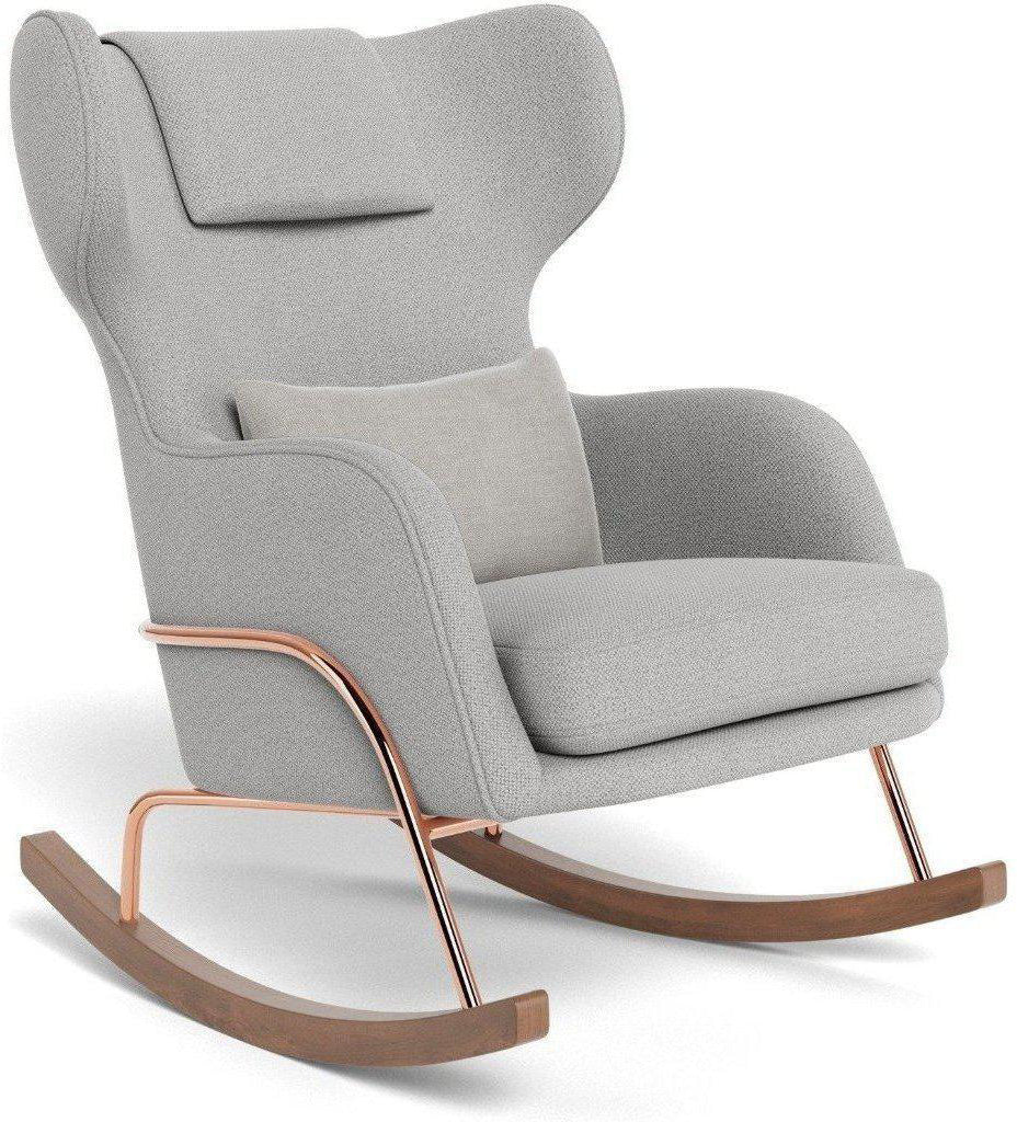 Monte Design Grand Jackson Rocker - Rose Gold Copper / Performance Weave Cloud Grey Fabric / Brushed Cotton-Linen Smoke Pillow