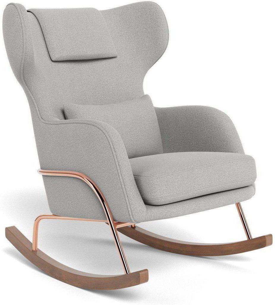 Monte Design Grand Jackson Rocker - Rose Gold Copper / Performance Weave Cloud Grey Fabric / Performance Weave Cloud Grey Pillow