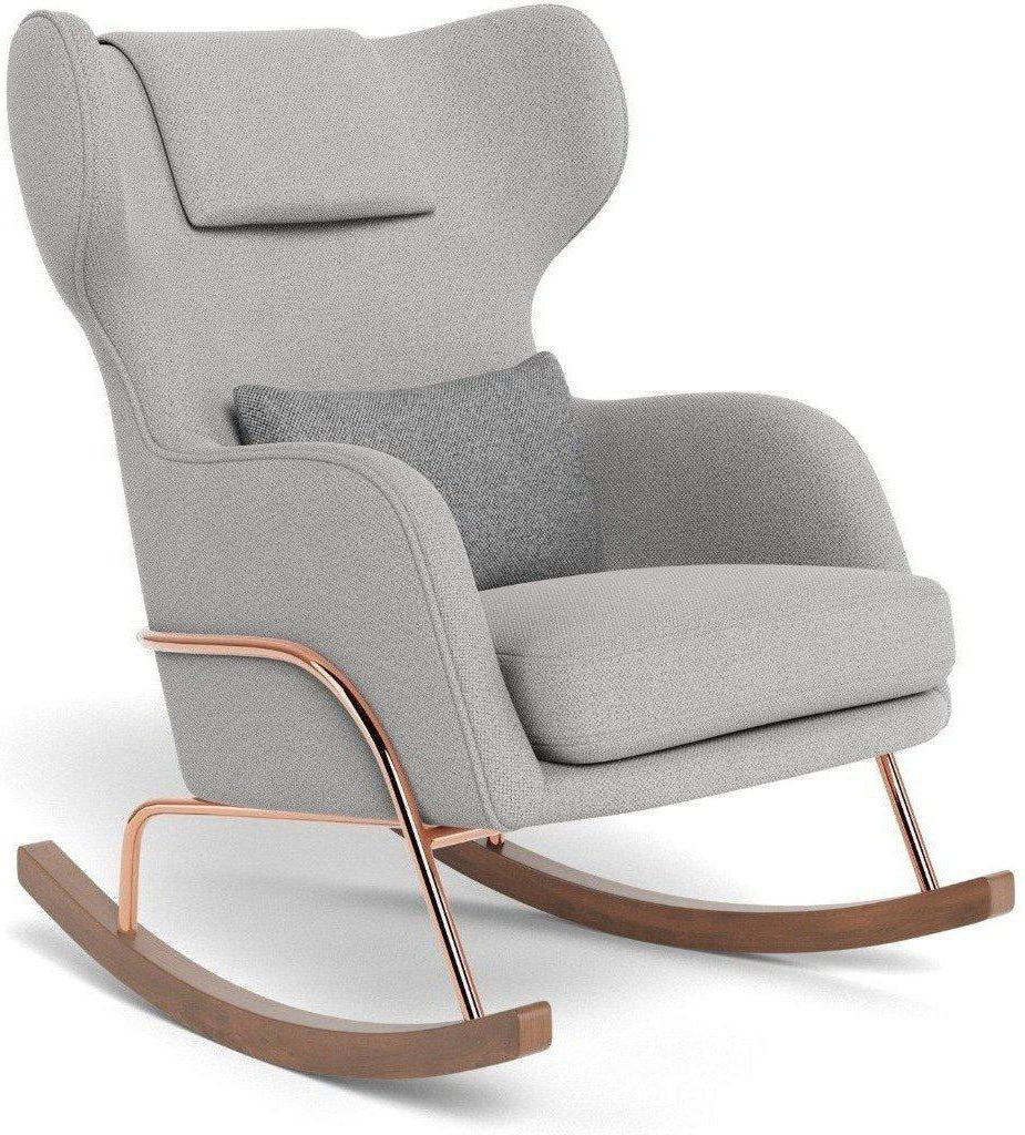 Monte Design Grand Jackson Rocker - Rose Gold Copper / Performance Weave Cloud Grey Fabric / Performance Weave Pepper Grey Pillow