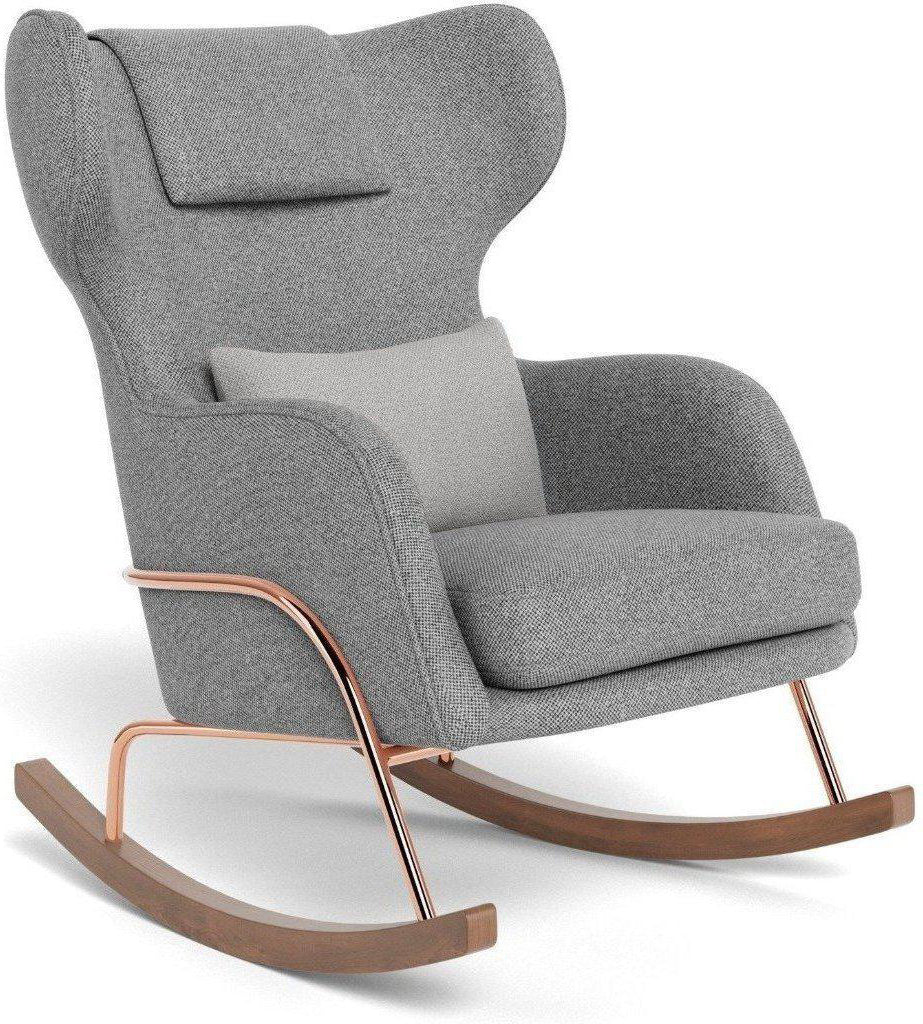 Monte Design Grand Jackson Rocker - Rose Gold Copper / Performance Weave Pepper Grey Fabric / Performance Weave Cloud Grey Pillow