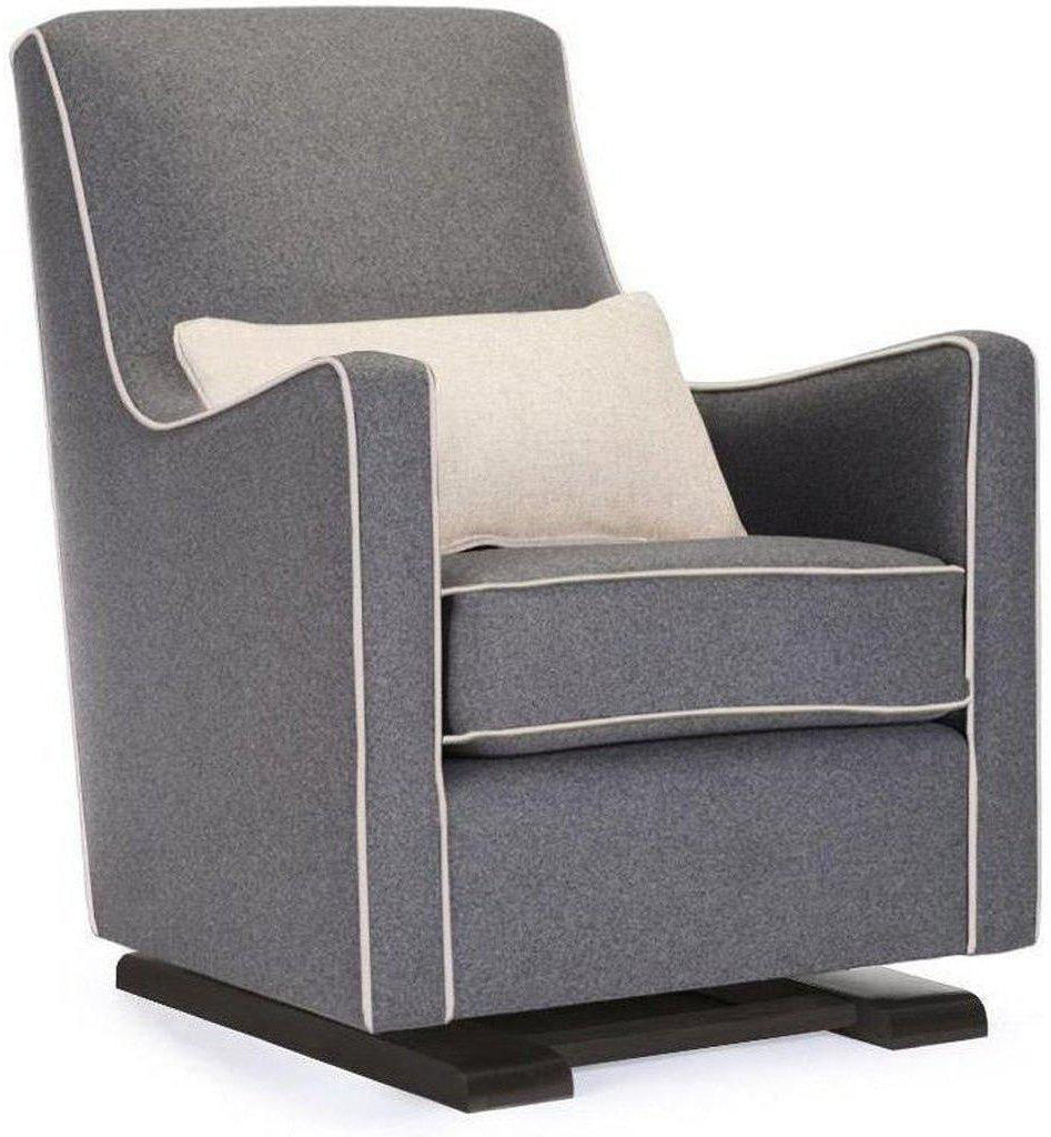 Monte Design Luca Glider - Espresso Base / Dark Grey Italian Wool Fabric / Oatmeal Piping & Pillow