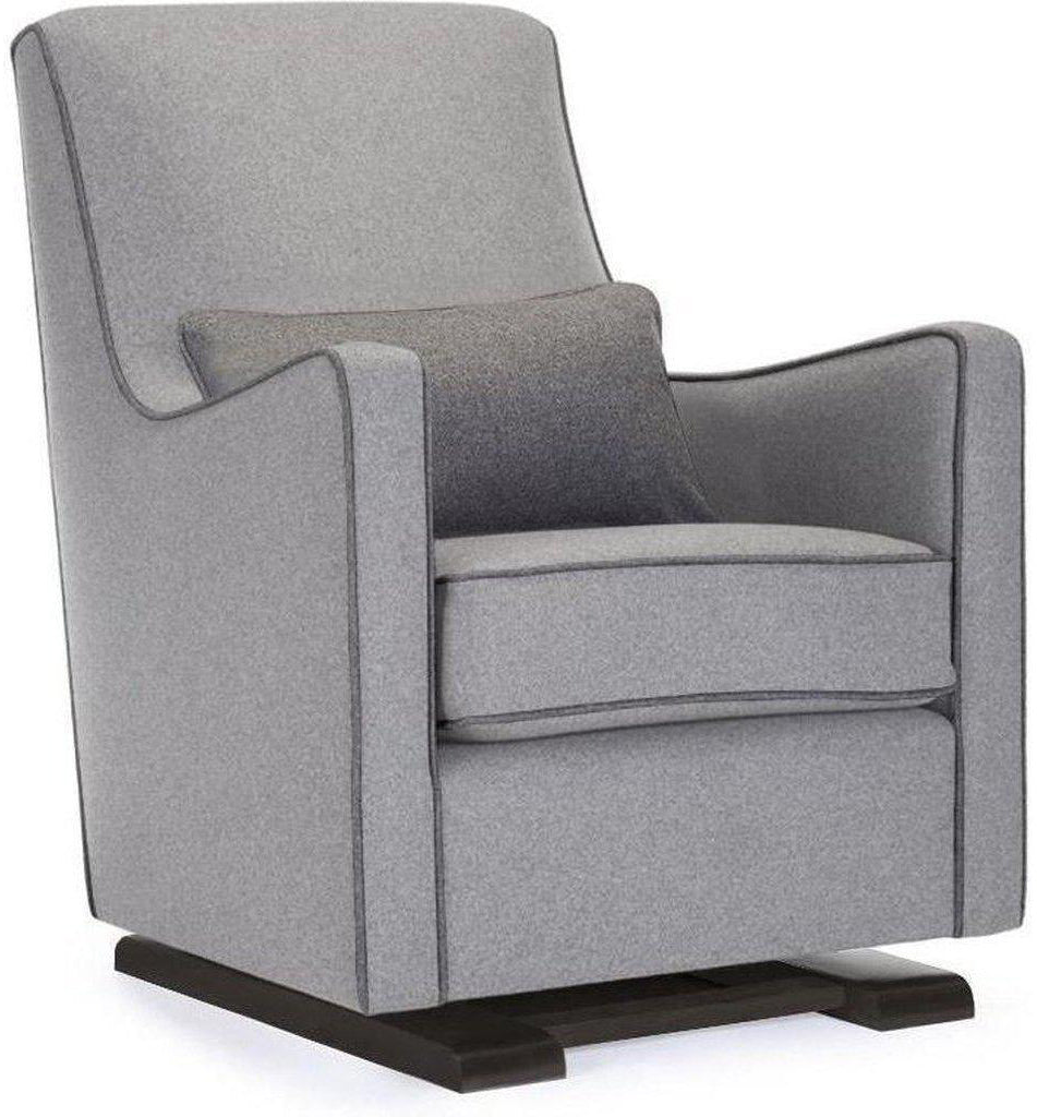 Monte Design Luca Glider - Espresso Base / Light Grey Italian Wool Fabric / Dark Grey Piping & Pillow