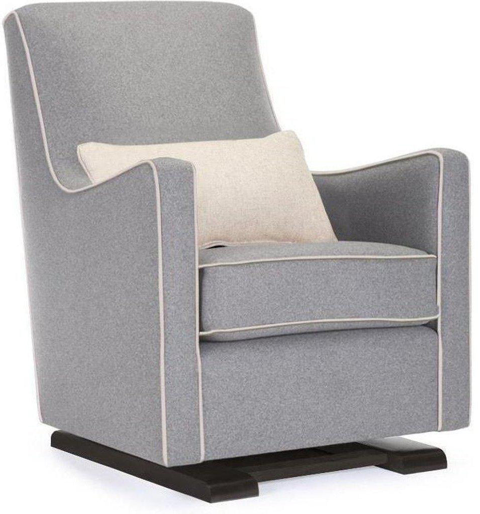 Monte Design Luca Glider - Espresso Base / Light Grey Italian Wool Fabric / Oatmeal Piping & Pillow