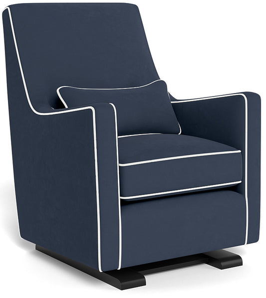 Monte Design Luca Glider - Espresso Base / Navy Blue Performance Microfiber Fabric & Pillow / White Piping