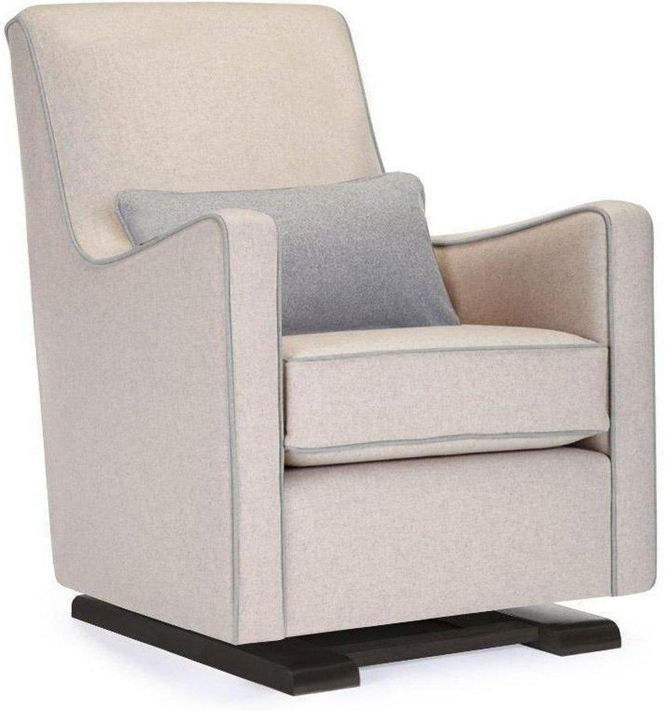 Monte Design Luca Glider - Espresso Base / Oatmeal Italian Wool Fabric / Light Grey Piping & Pillow