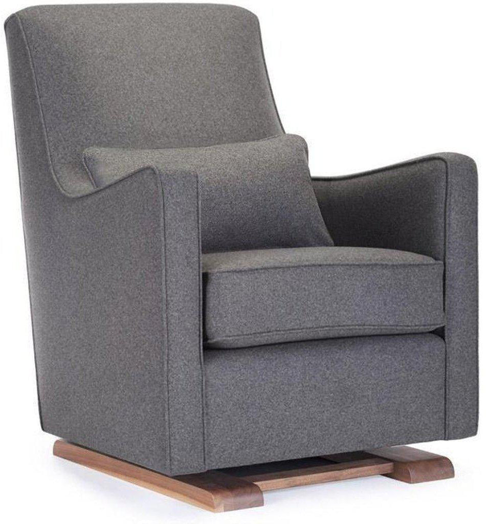 Monte Design Luca Glider - Walnut Base / Dark Grey Italian Wool Fabric / Dark Grey Piping & Pillow