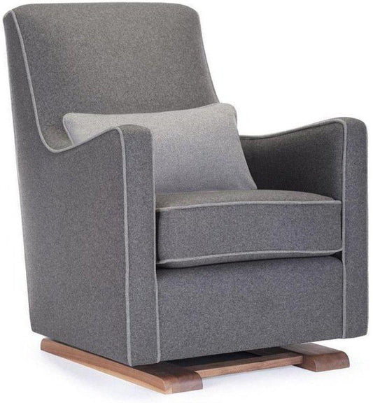 Monte Design Luca Glider - Walnut Base / Dark Grey Italian Wool Fabric / Light Grey Piping & Pillow