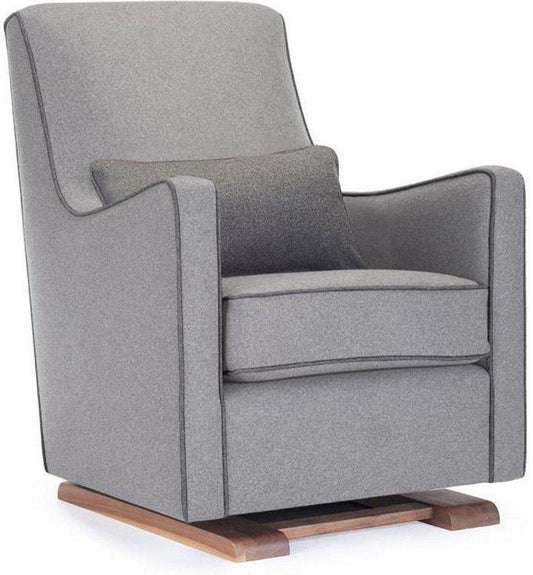 Monte Design Luca Glider - Walnut Base / Light Grey Italian Wool Fabric / Dark Grey Piping & Pillow