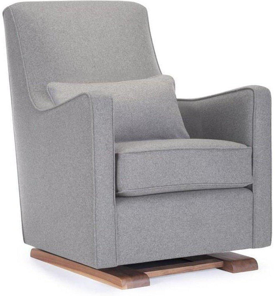 Monte Design Luca Glider - Walnut Base / Light Grey Italian Wool Fabric / Light Grey Piping & Pillow