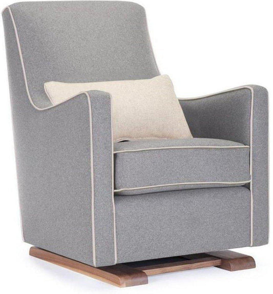 Monte Design Luca Glider - Walnut Base / Light Grey Italian Wool Fabric / Oatmeal Piping & Pillow