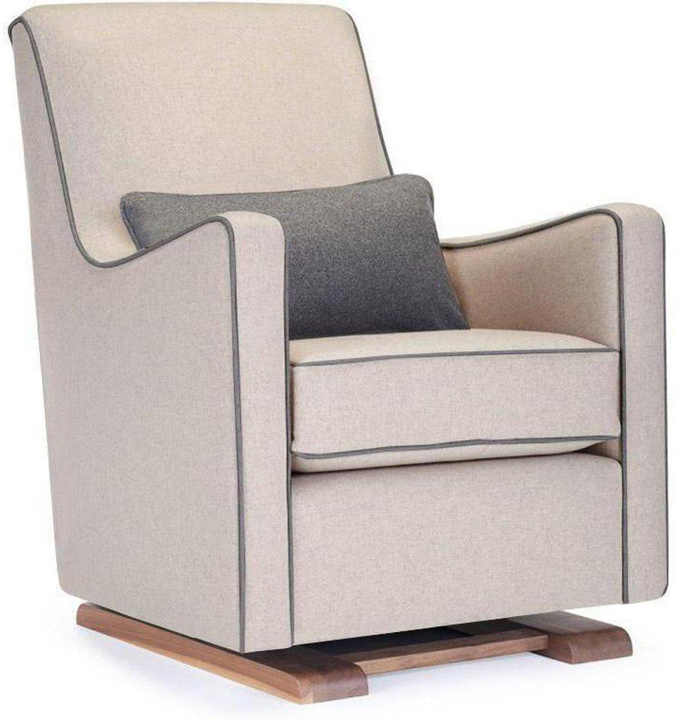 Monte Design Luca Glider - Walnut Base / Oatmeal Italian Wool Fabric / Dark Grey Piping & Pillow