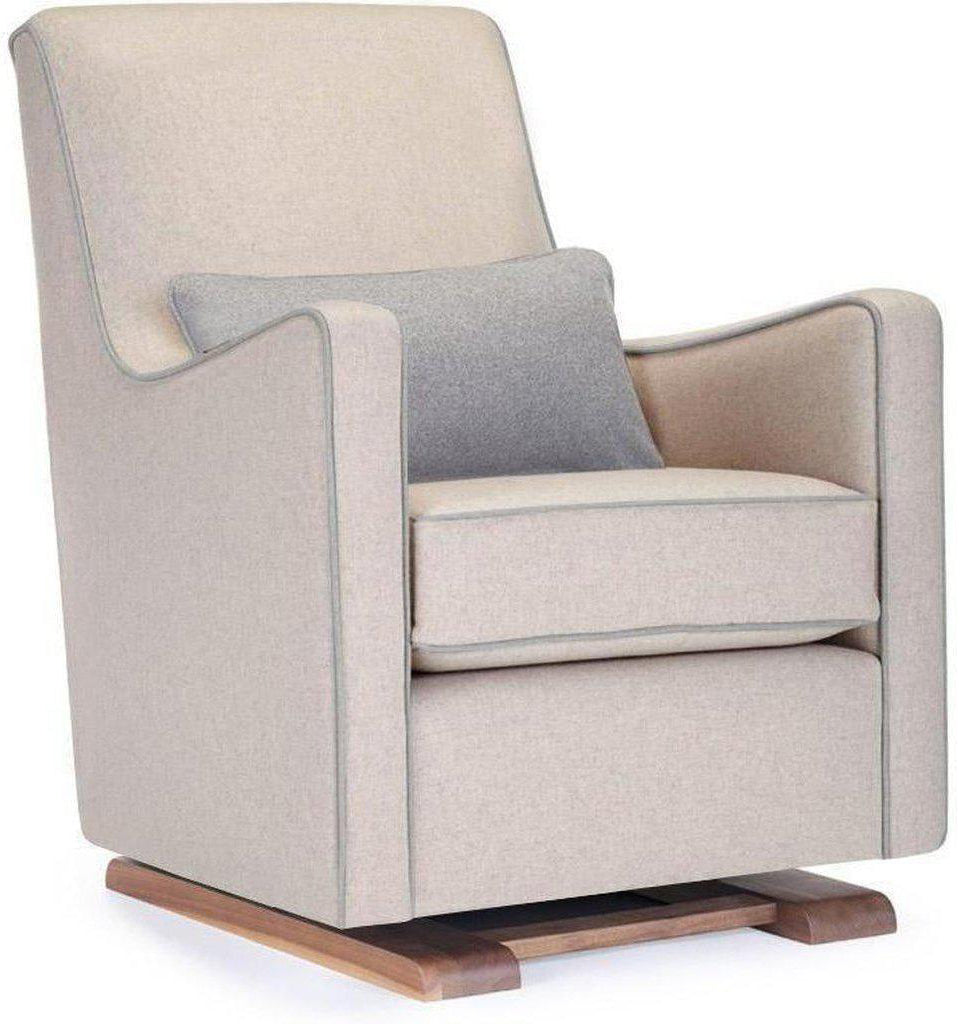 Monte Design Luca Glider - Walnut Base / Oatmeal Italian Wool Fabric / Light Grey Piping & Pillow