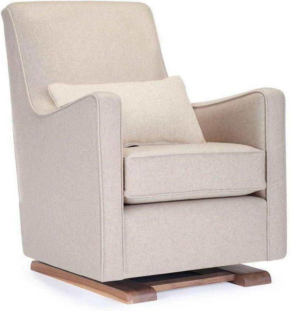 Monte Design Luca Glider - Walnut Base / Oatmeal Italian Wool Fabric / Oatmeal Piping & Pillow