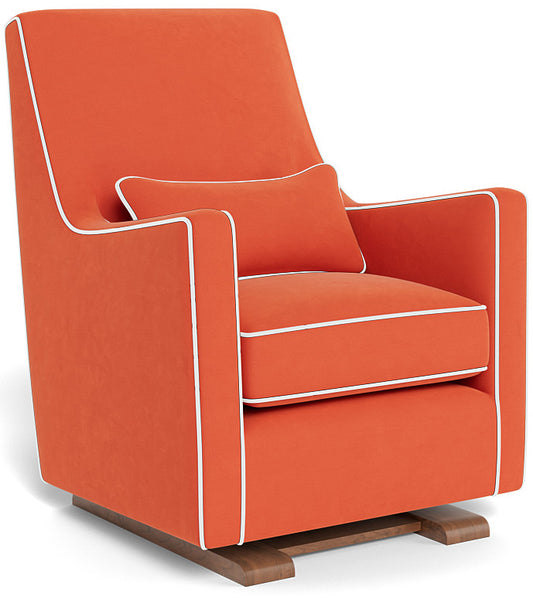 Monte Design Luca Glider - Walnut Base / Orange Performance Microfiber Fabric & Pillow / White Piping