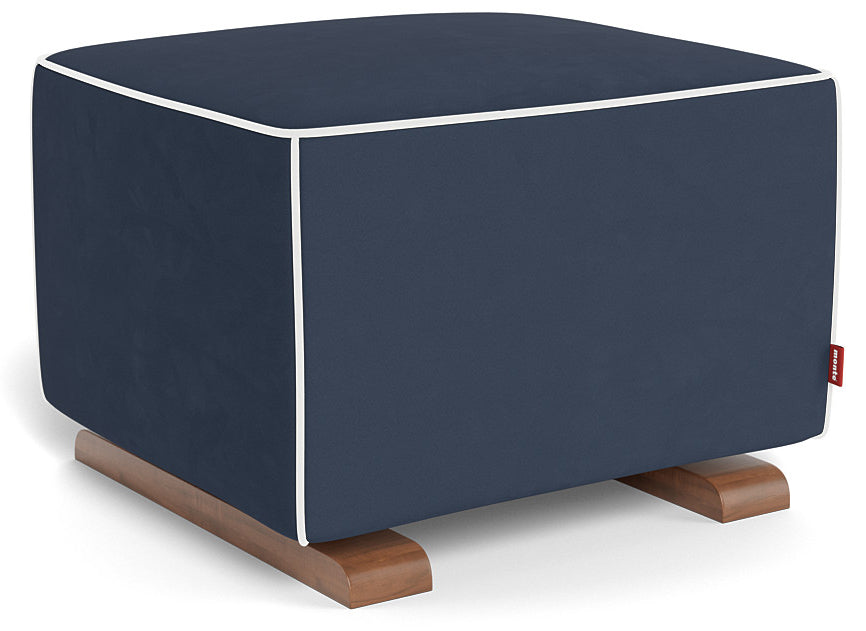 Monte Design Luca Ottoman - Walnut Base / Navy Blue Performance Microfiber Fabric / White Piping