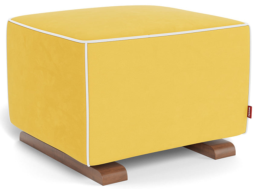 Monte Design Luca Ottoman - Walnut Base / Yellow Performance Microfiber Fabric / White Piping