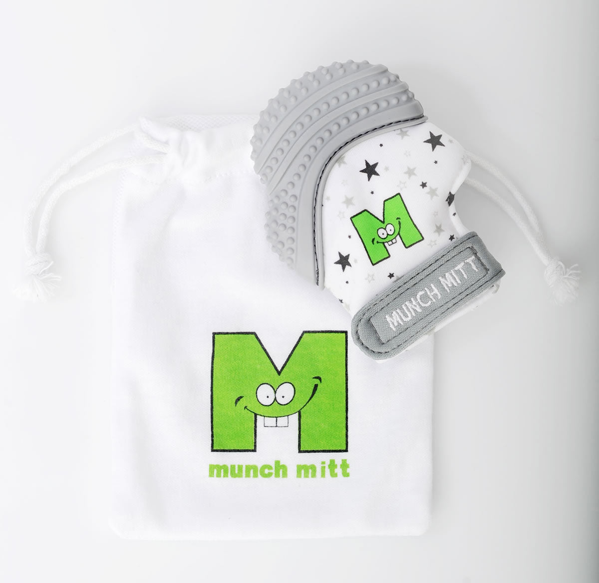 Munch Mitt Teething Mitten - Grey Stars