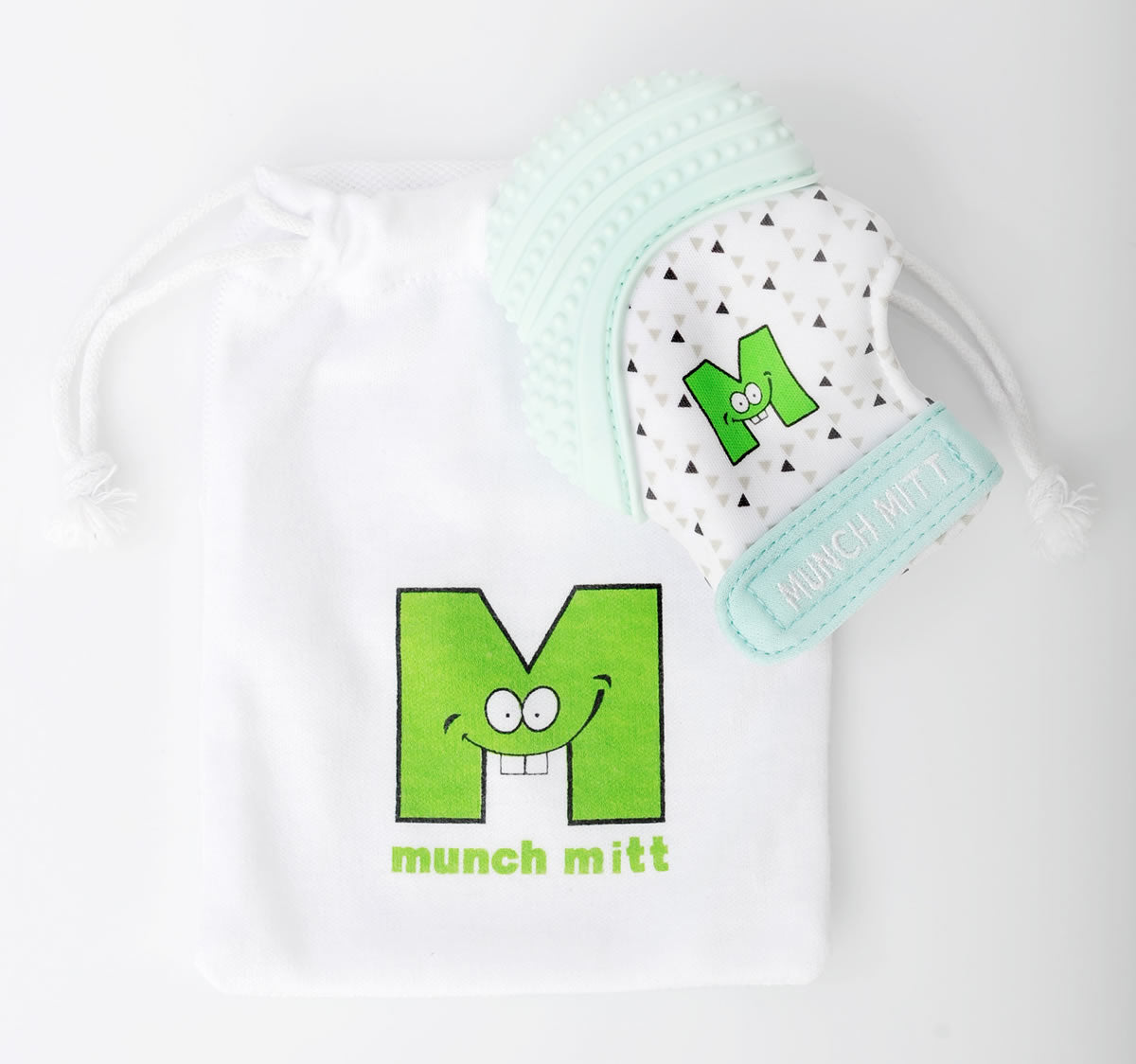 Munch Mitt Teething Mitten - Mint Green Triangles