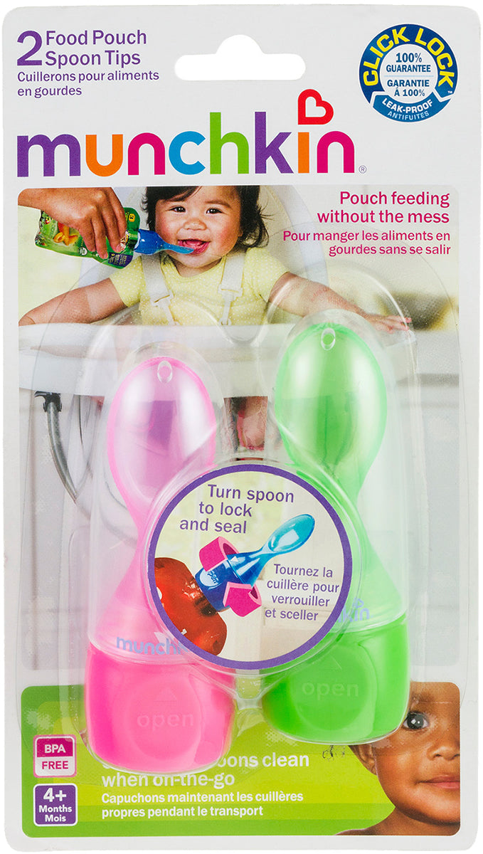 Munchkin Click Lock Food Pouch Spoons, 2-pk - Green/Pink