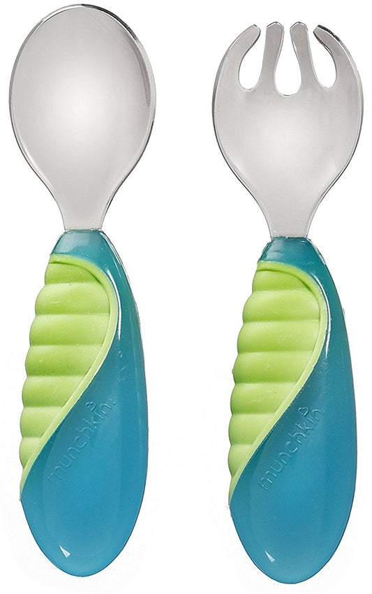 Munchkin Mighty Grip Fork & Spoon Set - Green/Blue