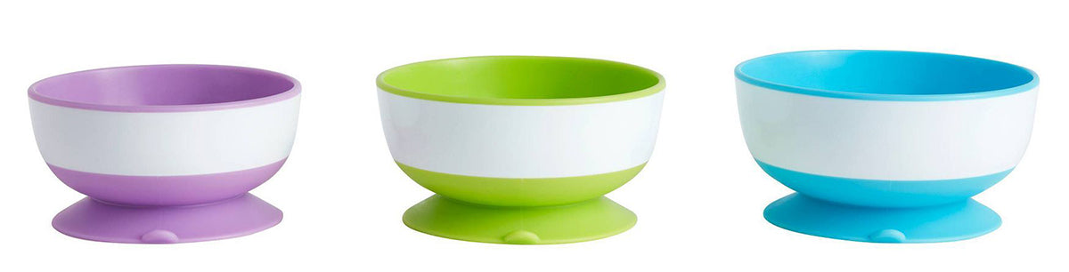 Munchkin Stay Put Suction Bowls, 3 Pack - Light Blue/Purple/Green