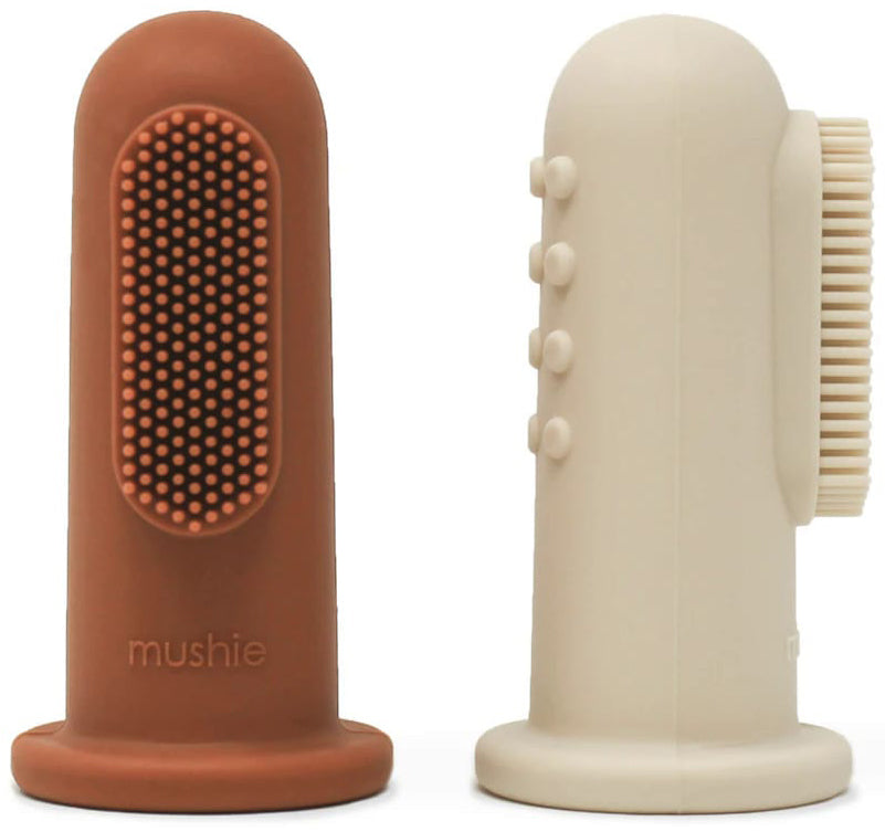 Mushie Finger Toothbrush Set - Clay / Shifting Sand