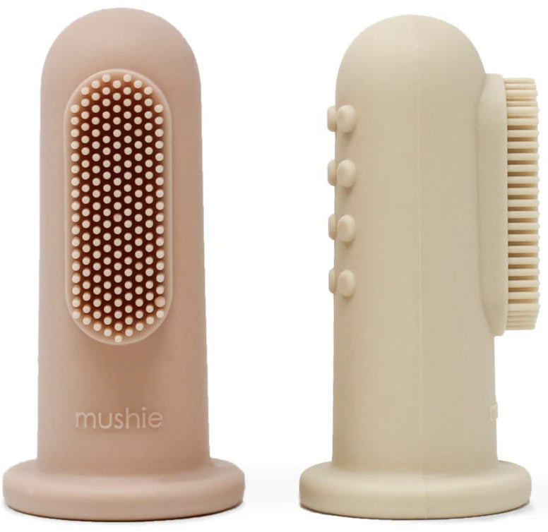 Mushie Finger Toothbrush Set - Shifting Sand / Blush