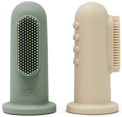 Mushie Finger Toothbrush Set - Shifting Sand / Cambridge Blue