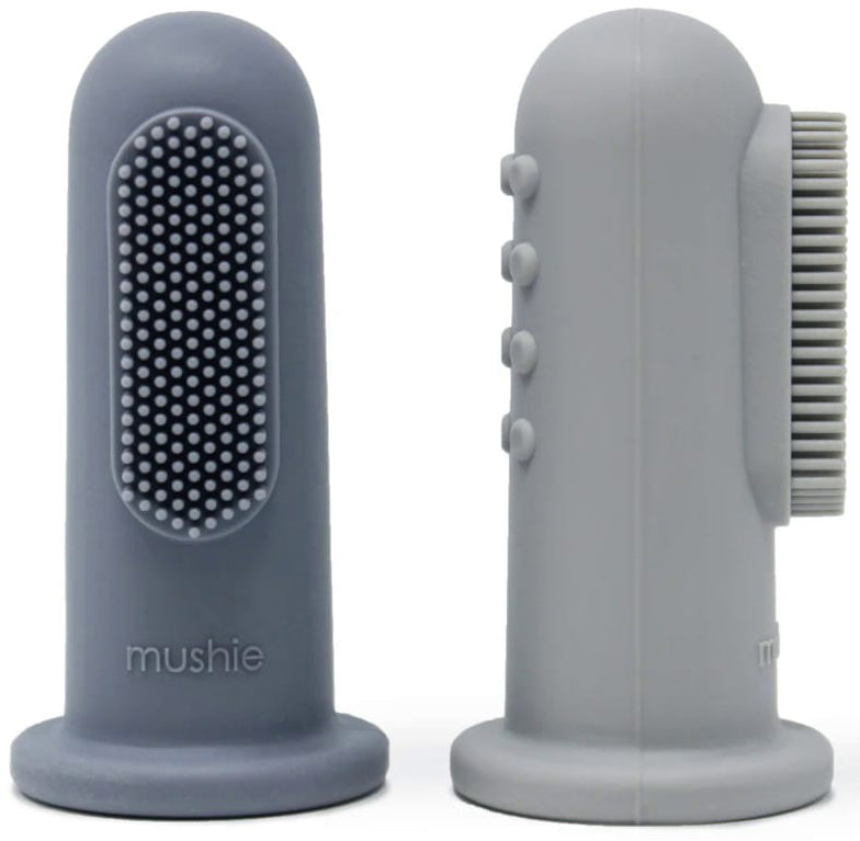 Mushie Finger Toothbrush Set - Tradewinds / Stone