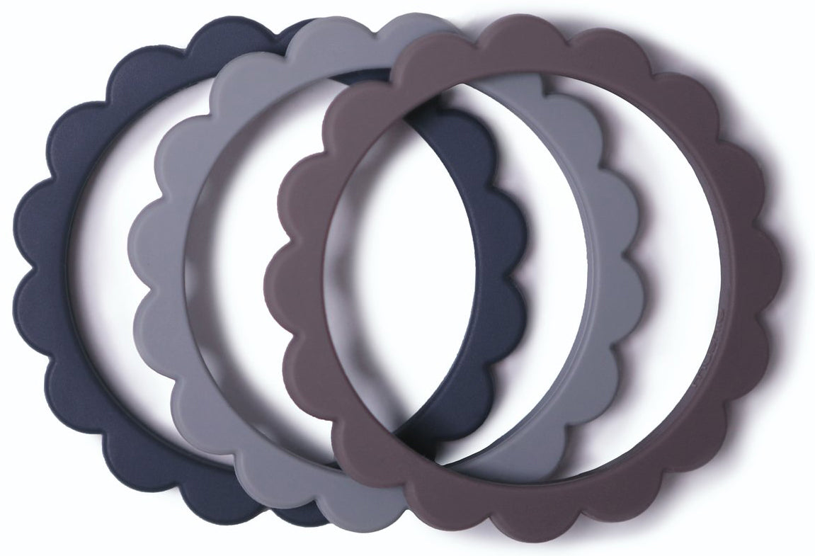 Mushie Flower Teething Bracelet 3-Pack - Steel/Dove Gray/Stone