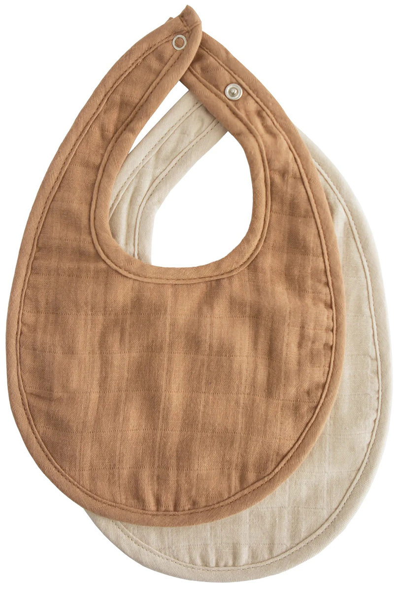 Mushie Muslin Bib, 2 Pack - Tan / Fog