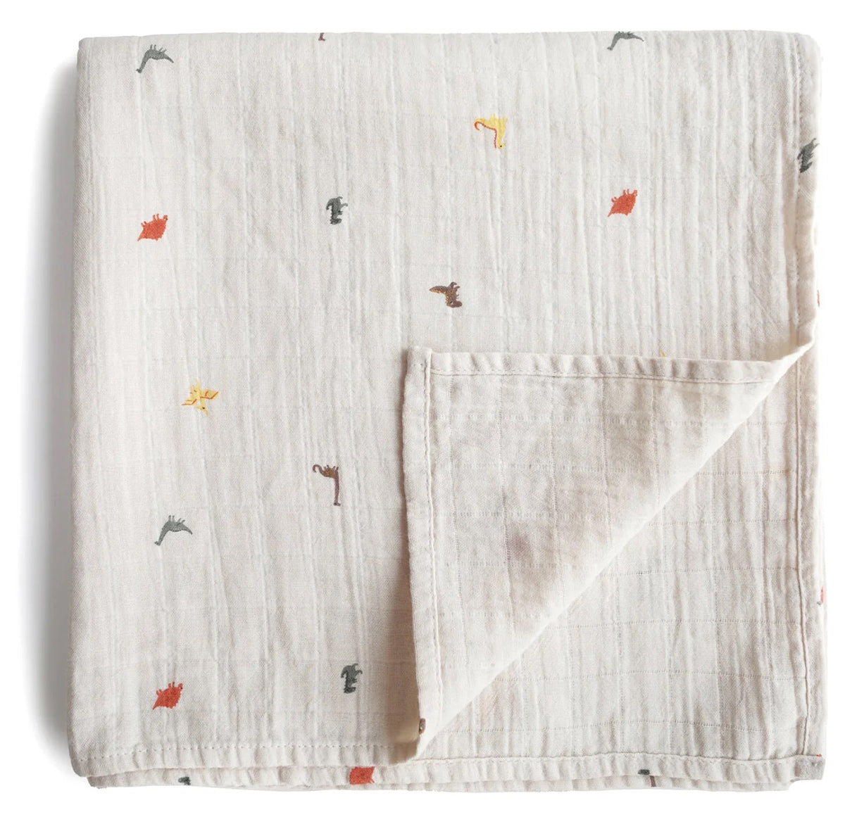 Mushie Organic Cotton Muslin Swaddle Blanket - Dinosaurs