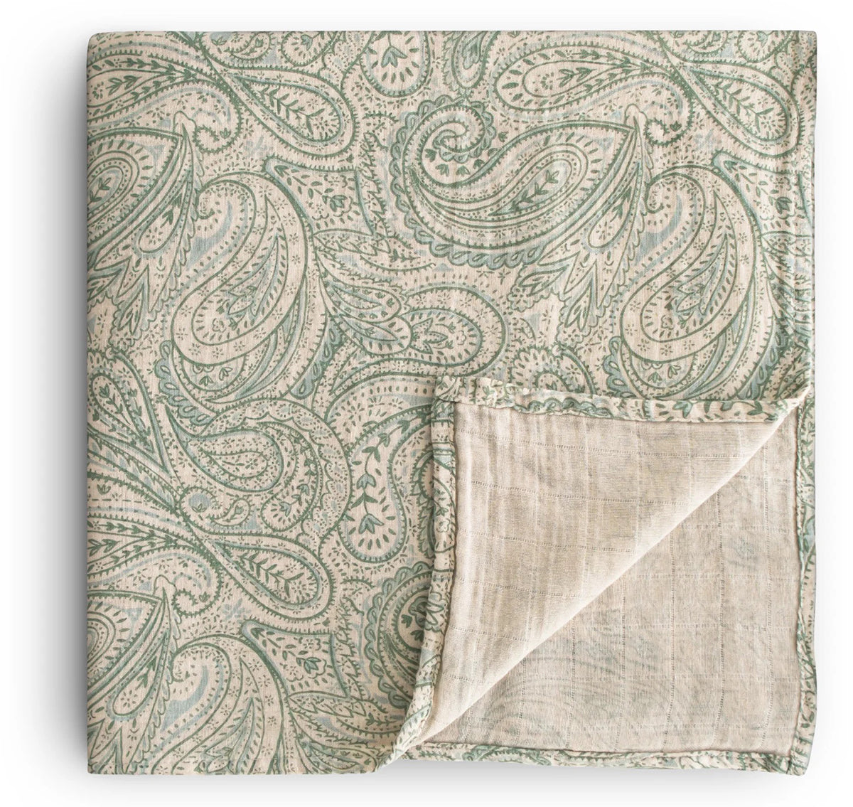 Mushie Organic Cotton Muslin Swaddle Blanket - Green Paisley