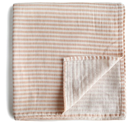 Mushie Organic Cotton Muslin Swaddle Blanket - Natural Stripe