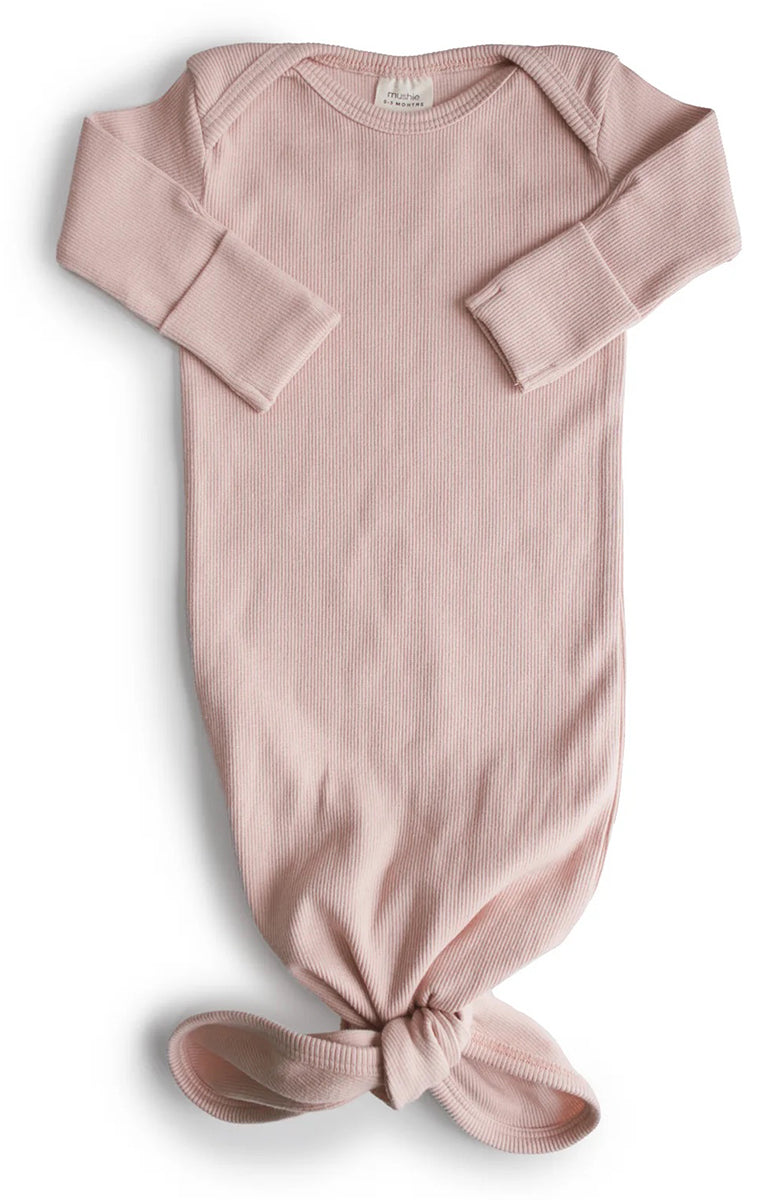 Mushie Ribbed Knotted Baby Gown - Blush