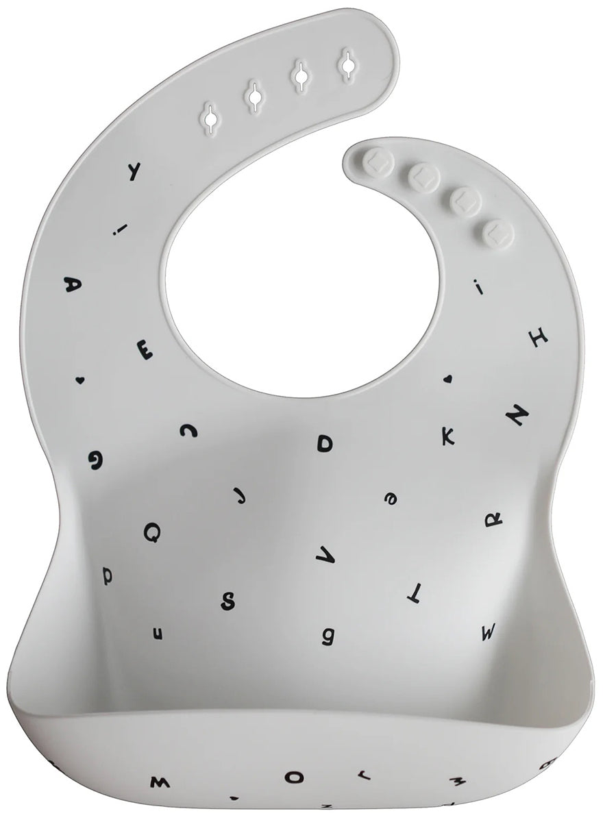 Mushie Silicone Baby Bib - Letters White