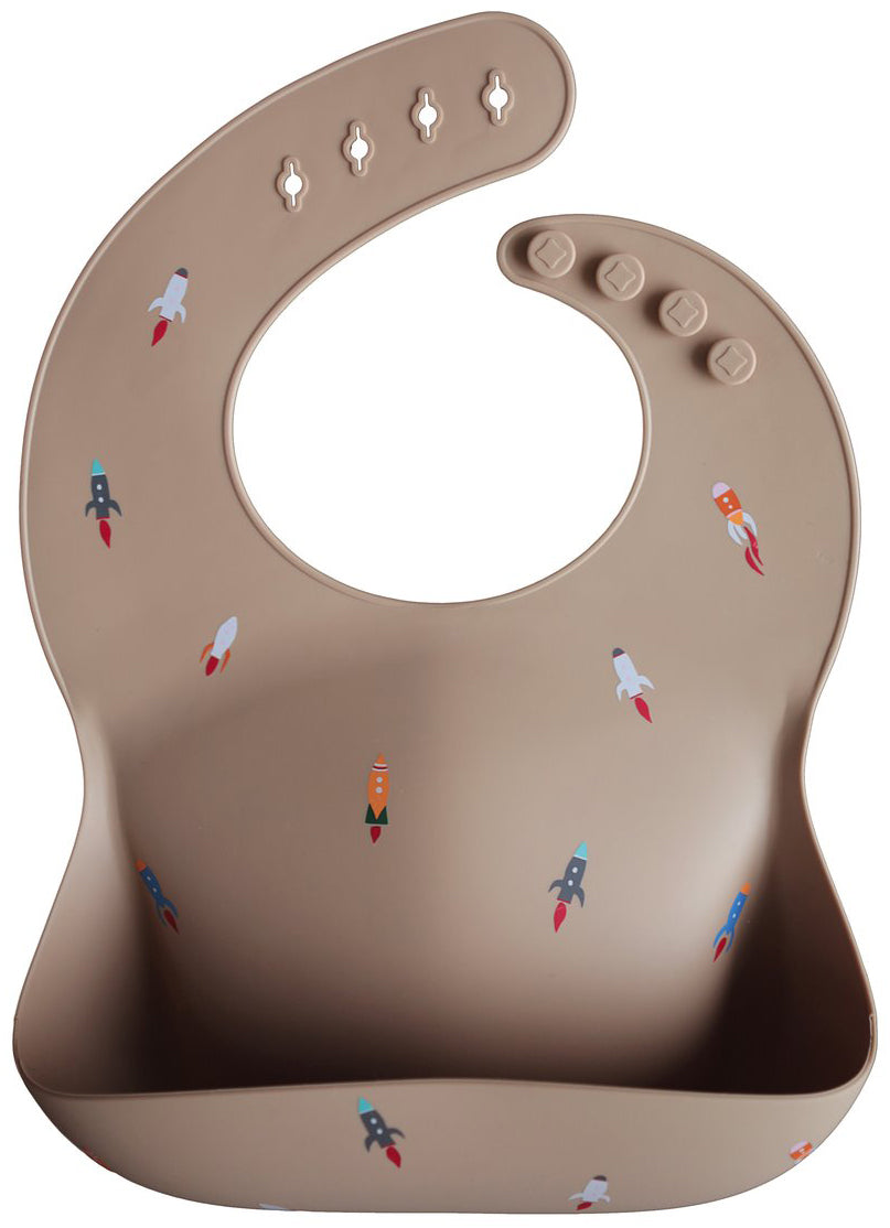 Mushie Silicone Baby Bib - Rocket Ships