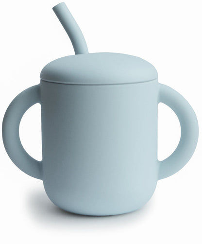 Mushie Silicone Training Cup + Straw - Powder Blue