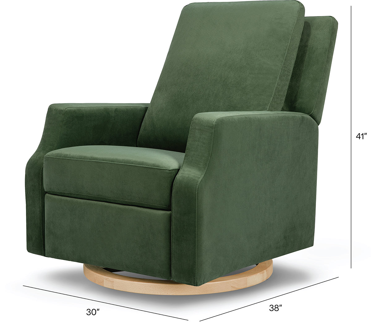 Namesake Crewe Swivel Glider Recliner - Forest Green Velvet w/Light Wood Base