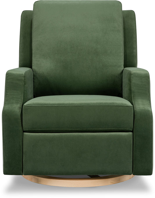 Namesake Crewe Swivel Glider Recliner - Forest Green Velvet w/Light Wood Base