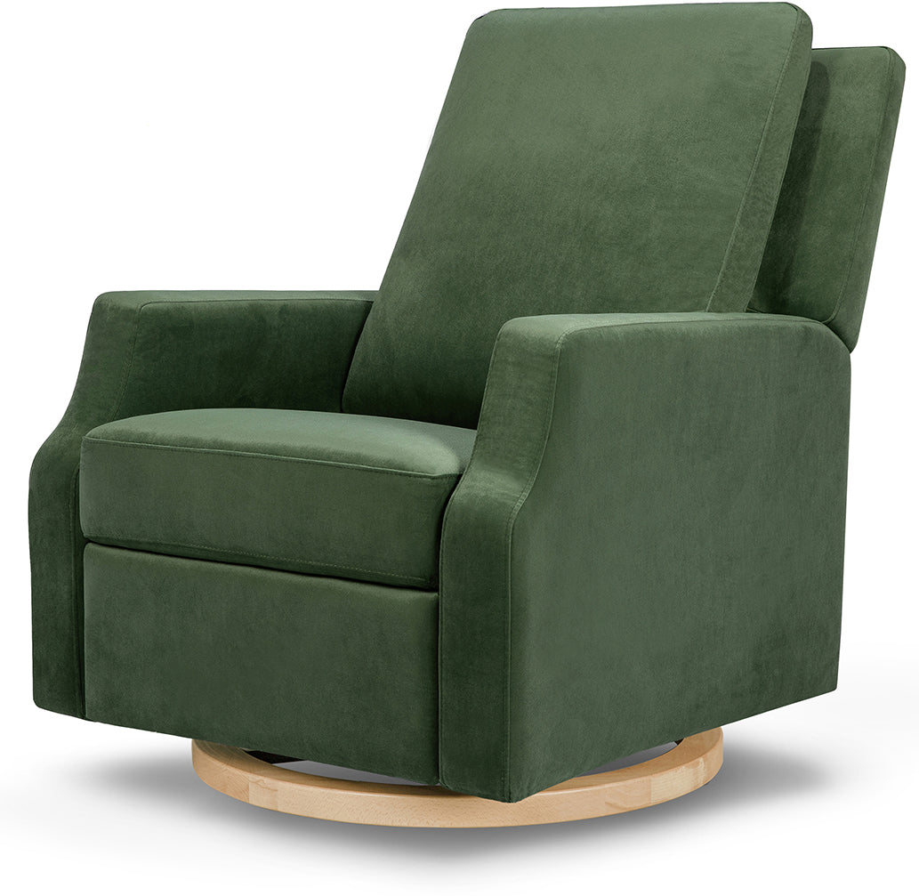 Namesake Crewe Swivel Glider Recliner - Forest Green Velvet w/Light Wood Base