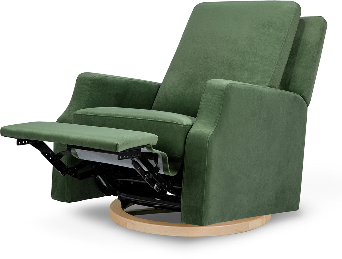 Namesake Crewe Swivel Glider Recliner - Forest Green Velvet w/Light Wood Base