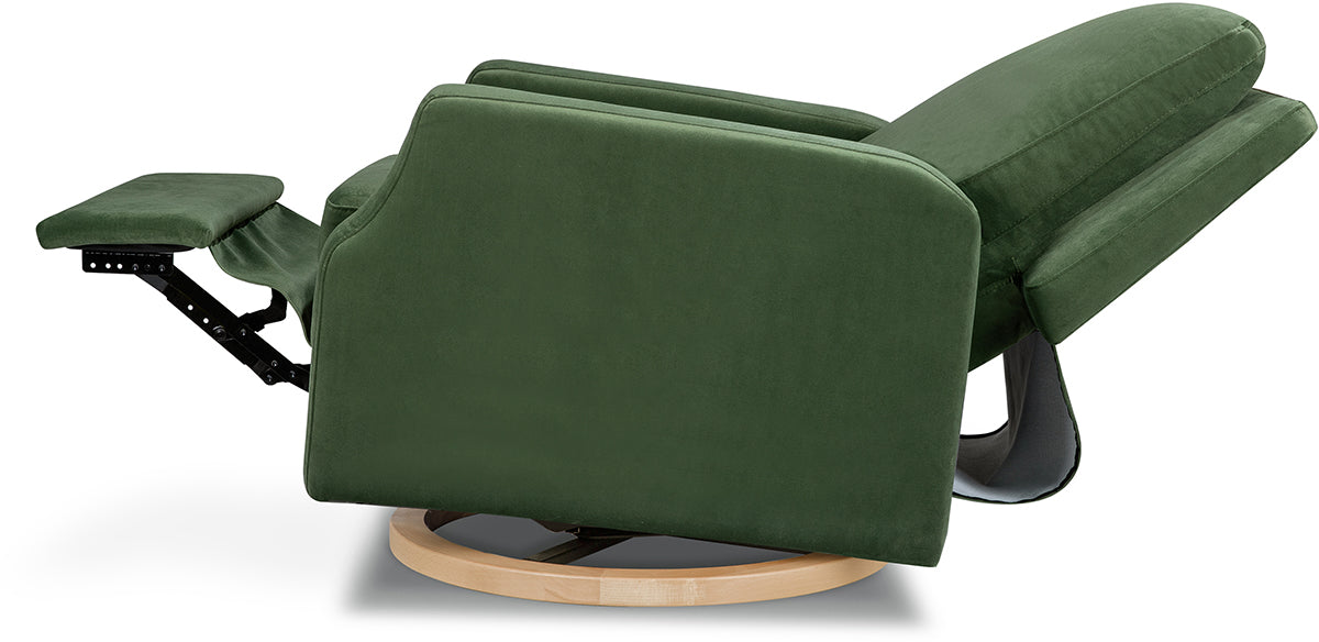 Namesake Crewe Swivel Glider Recliner - Forest Green Velvet w/Light Wood Base