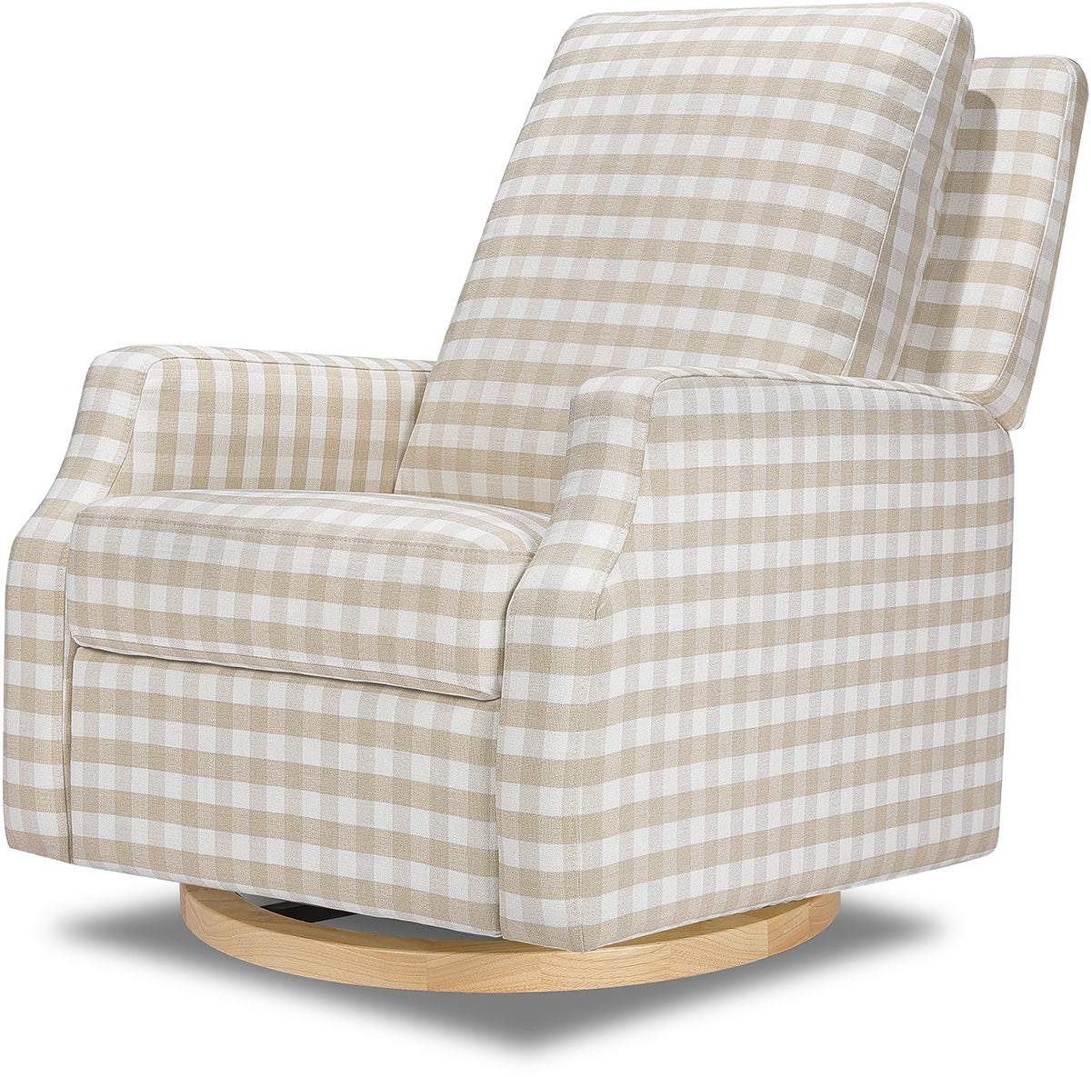 Namesake Crewe Swivel Glider Recliner - Tan Gingham w/Light Wood Base