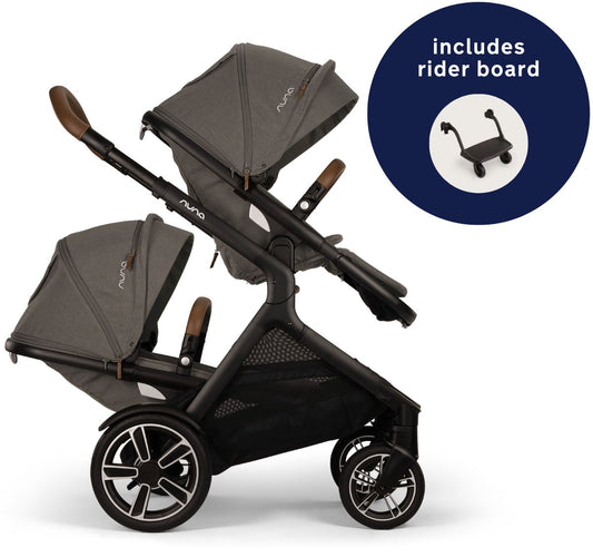 Nuna DEMI Next Double Stroller with Rider Board Bundle - Granite