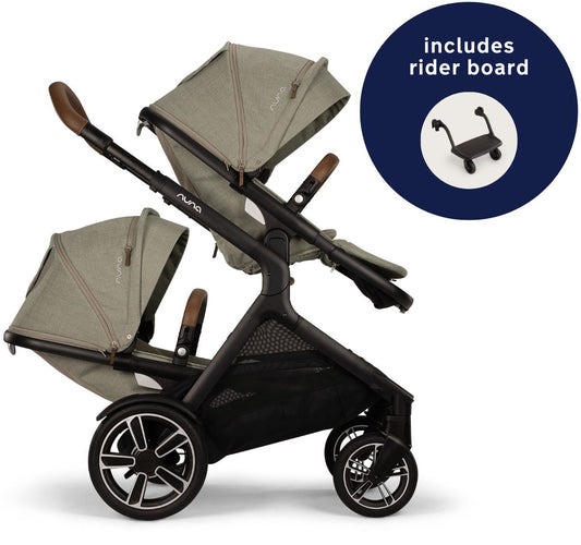 Nuna DEMI Next Double Stroller with Rider Board Bundle - Hazelwood