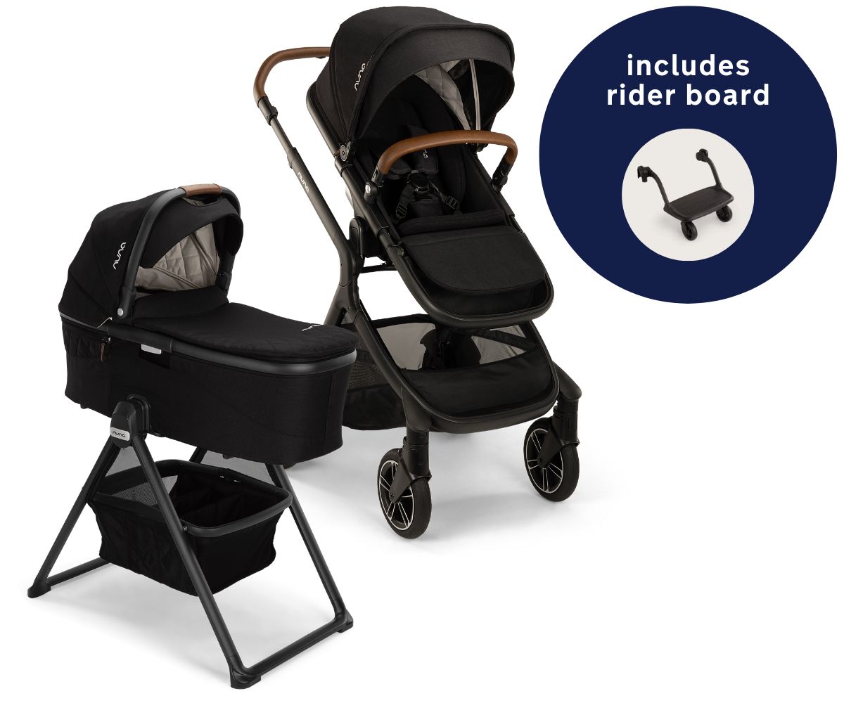 Nuna DEMI Next Stroller with Rider Board + DEMI Grow Bassinet with Stand Bundle - Caviar