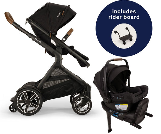 Nuna DEMI Next Stroller with Rider Board + PIPA Aire RX Travel System Bundle - Caviar