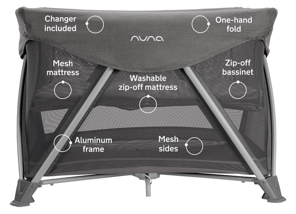 Nuna SENA Aire Playard with Zip-Off Bassinet + Changer (One Box) - Granite