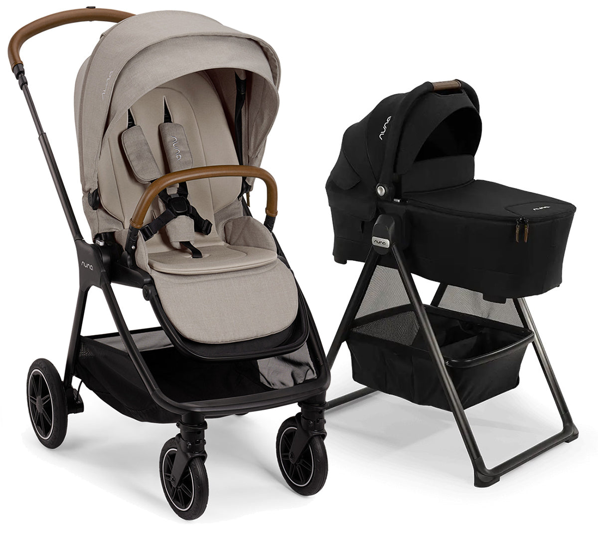 Nuna TRIV Next Stroller + LYTL Bassinet + Stand Bundle - Hazelwood / Caviar